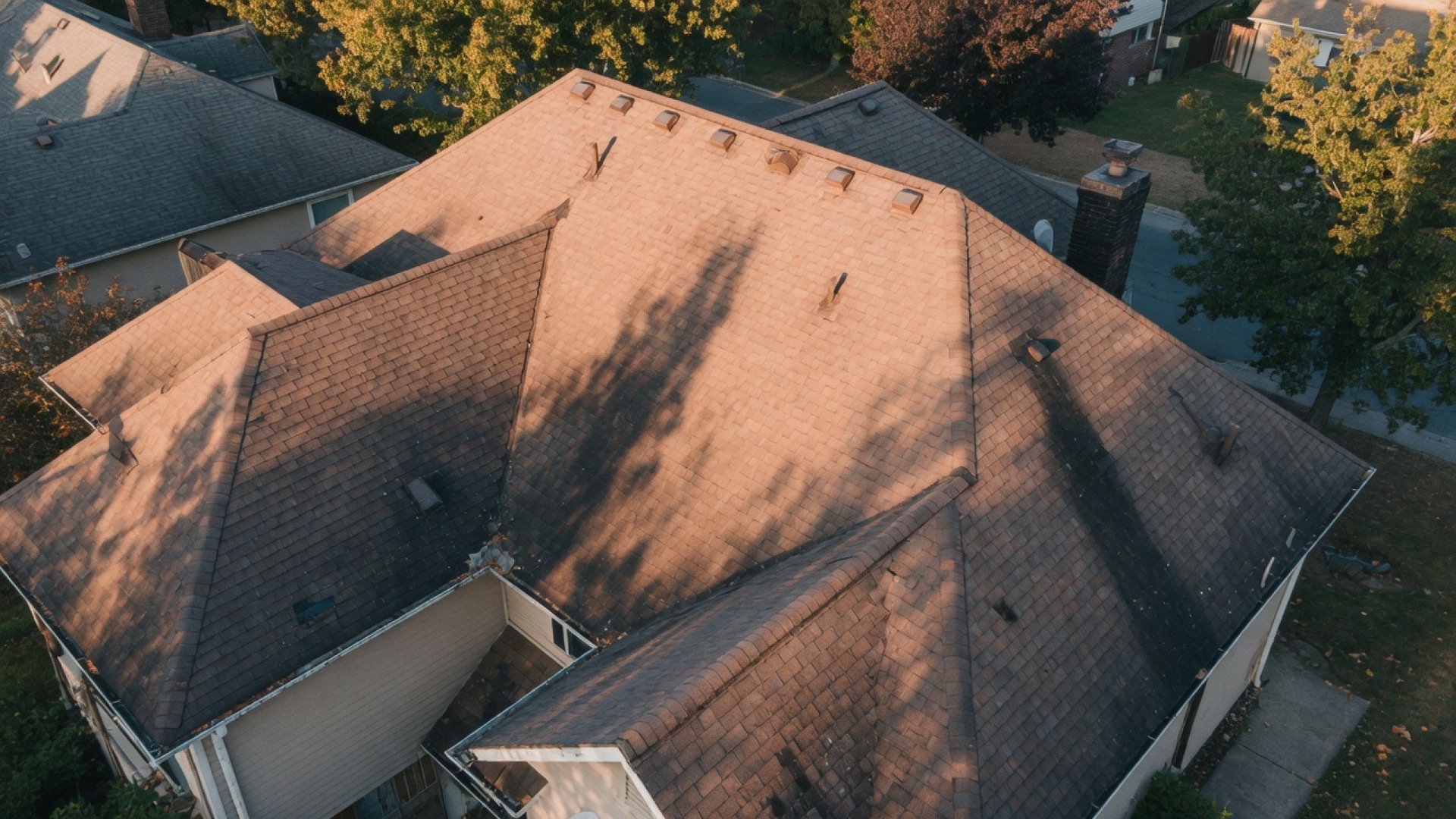 Aerial view of a residential roof